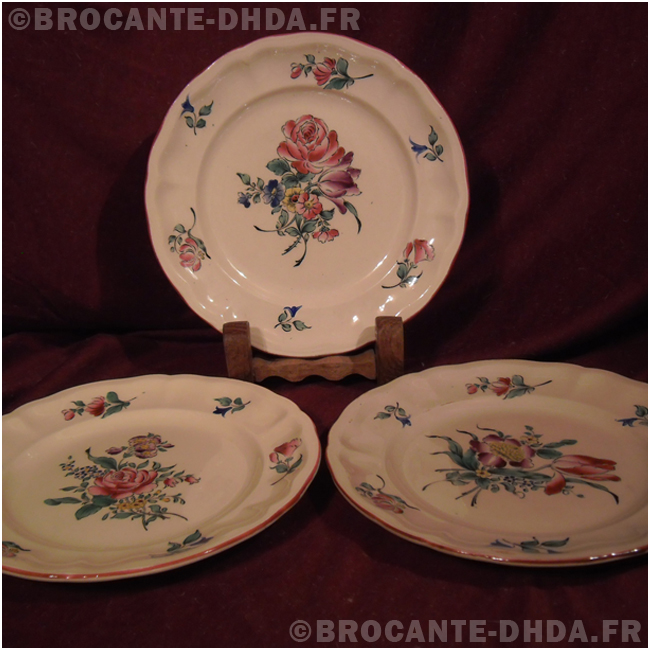 6 Assiettes à Dessert Faïence KG Lunéville - Motif Croix Lorraine Impératrice, 20,5 Cm, Très Bon état