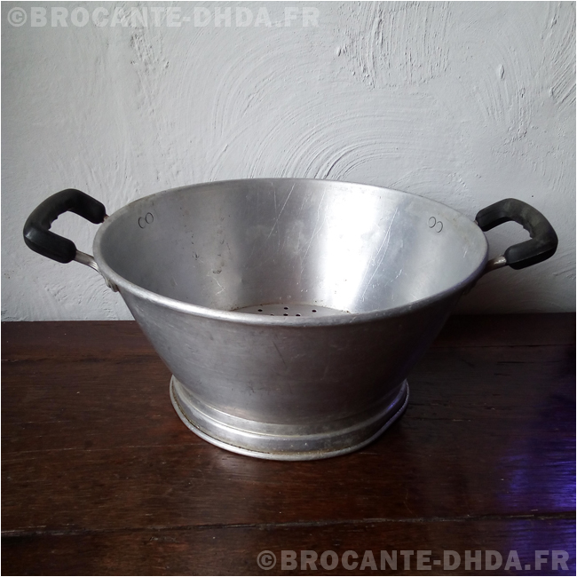 PASSOIRE ANCIENNE EN Aluminium sur Pieds – Anses Imitation Bois – Déco Vintage C EUR 18,00 - FR
