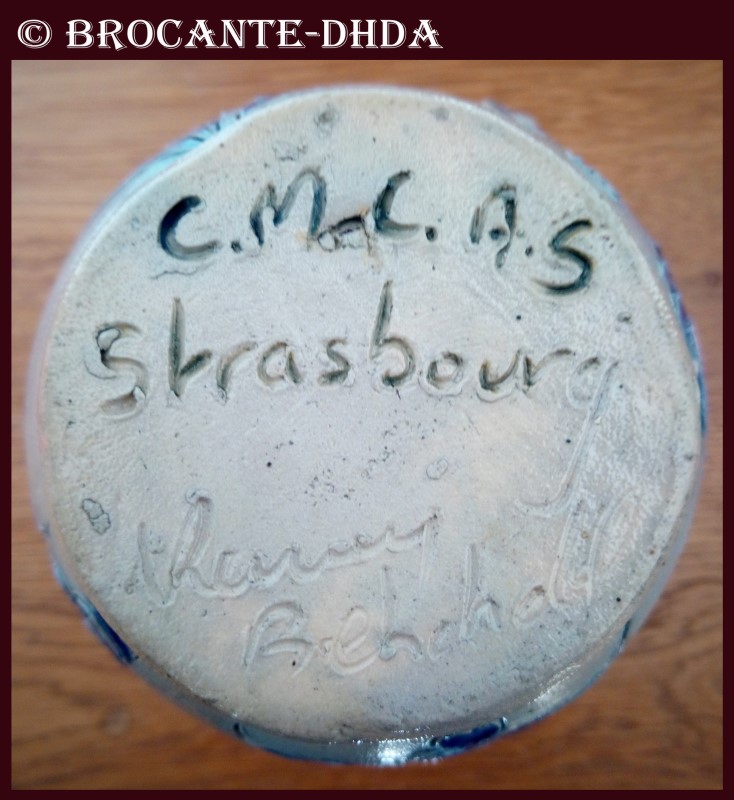 Pichet Ancien Betschdorf - Grès Bleu émaillé - Décor Vignes - Vintage - France