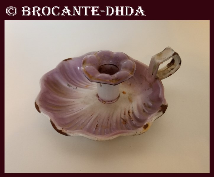 Ancienne bassinoire en tôle émaillée décor floral | Shabby chic